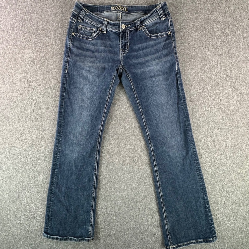 Rock & Roll Cowgirl Jeans Womens 30 Riding Blue Embroidered Bootcut Denim
